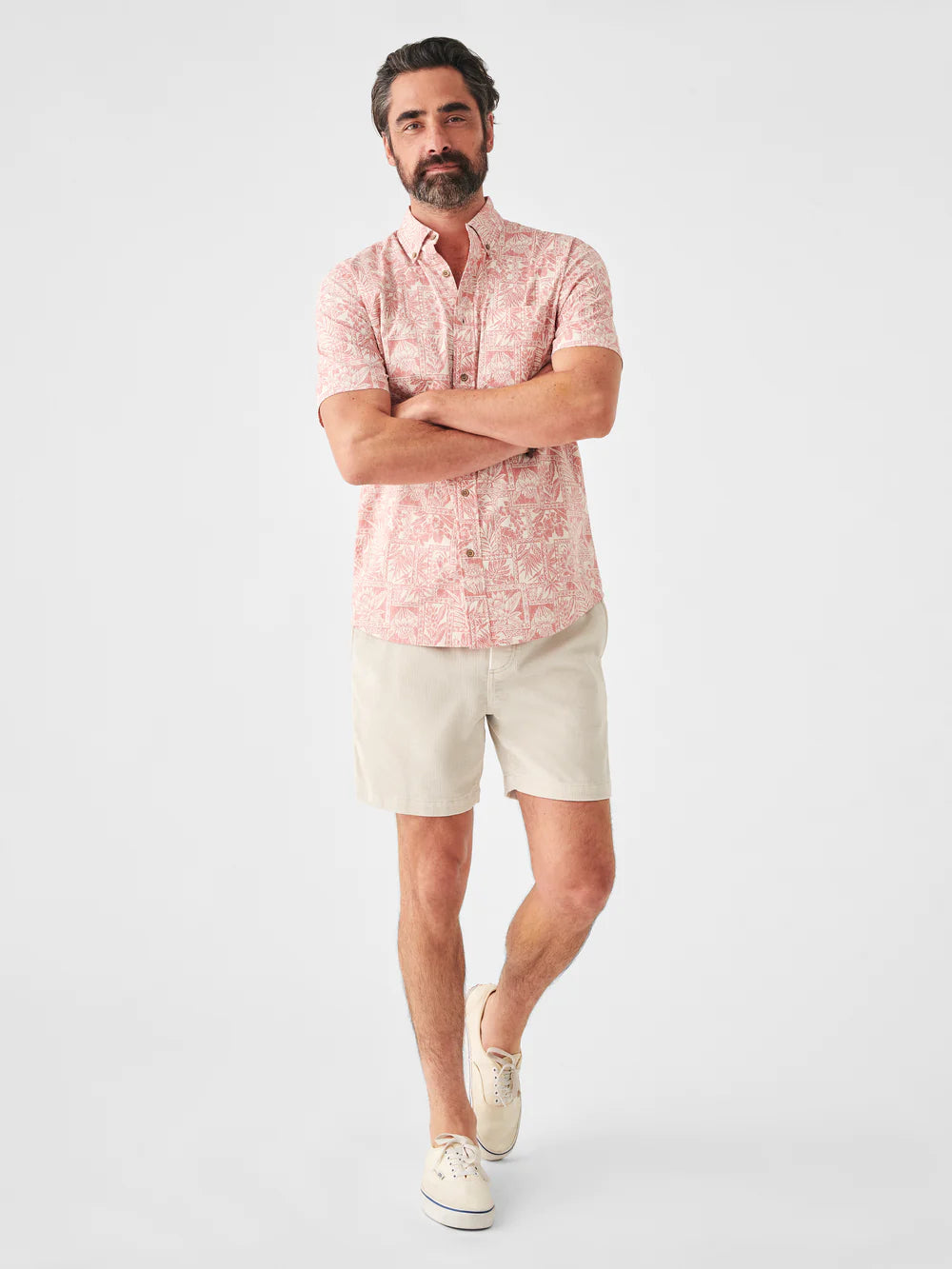 Faherty Men's Short-Sleeve Stretch Playa Shirt (Tall) - Fishscale Redux - Fish Scale Batik, Size LT, Cotton/Elastane