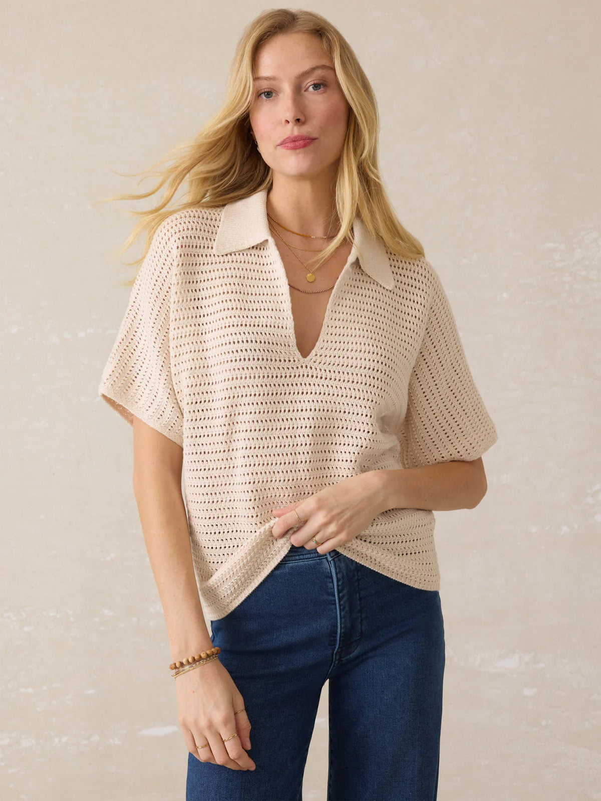 Faherty Seacoast Crochet Polo
