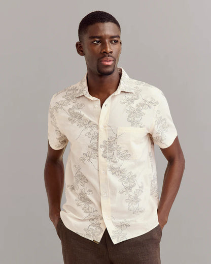 Billy Reid Short Sleeve Watercolor Lily Jacquard Treme Shirt