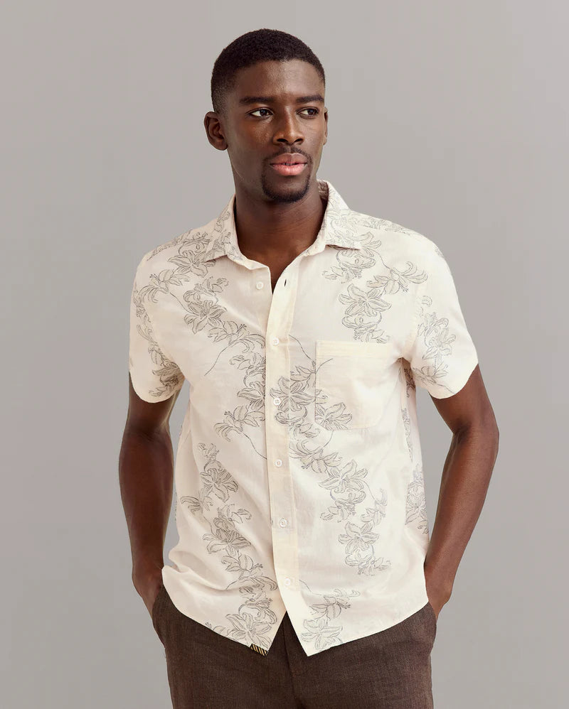Billy Reid Short Sleeve Watercolor Lily Jacquard Treme Shirt
