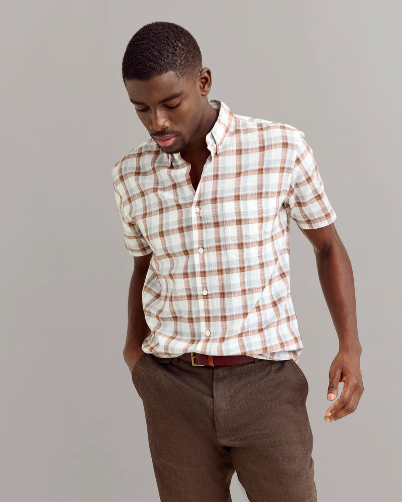 Billy Reid Short Sleeve Tattersail Plaid Tuscumbia Shirt Button Down