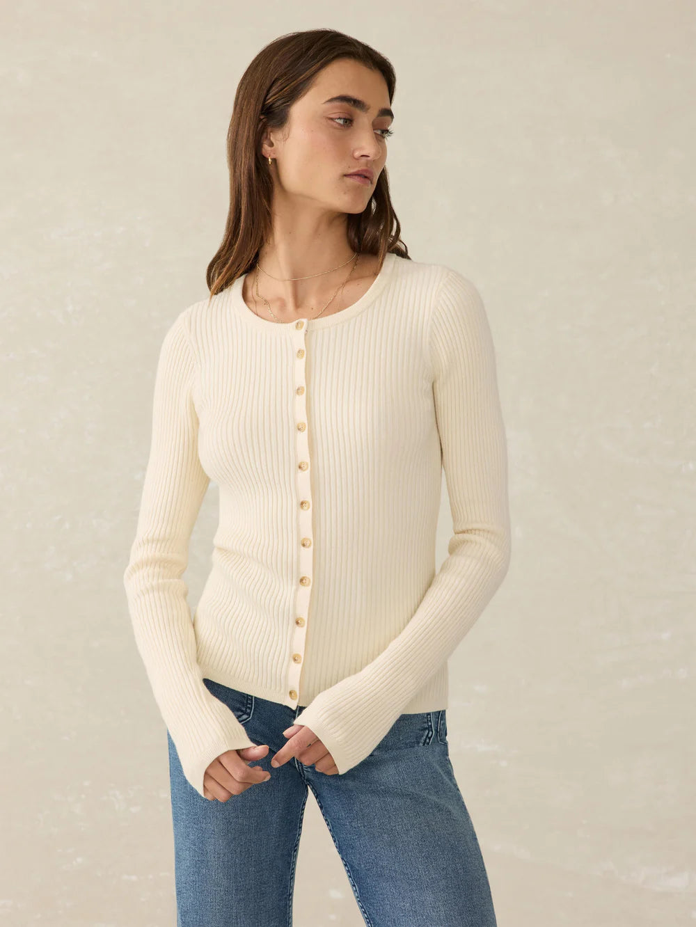 Faherty Stretch Cotton Cashmere Rib Cardigan