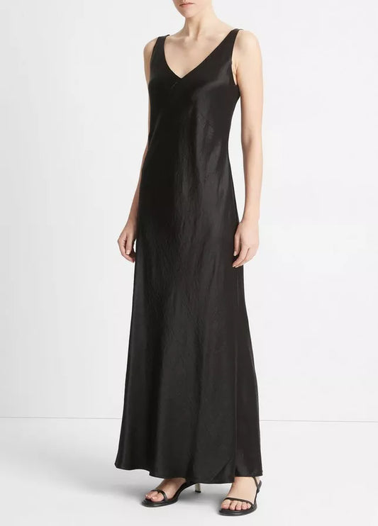 Vince Satin V-Neck Maxi Slip Dress