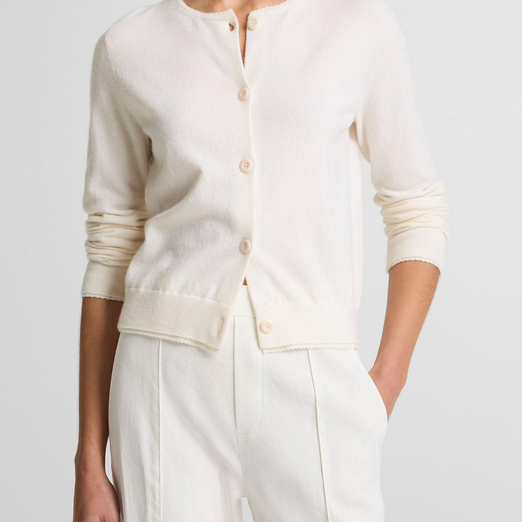 Vince Scallop-Trim Wool & Cashmere-Blend Cardigan