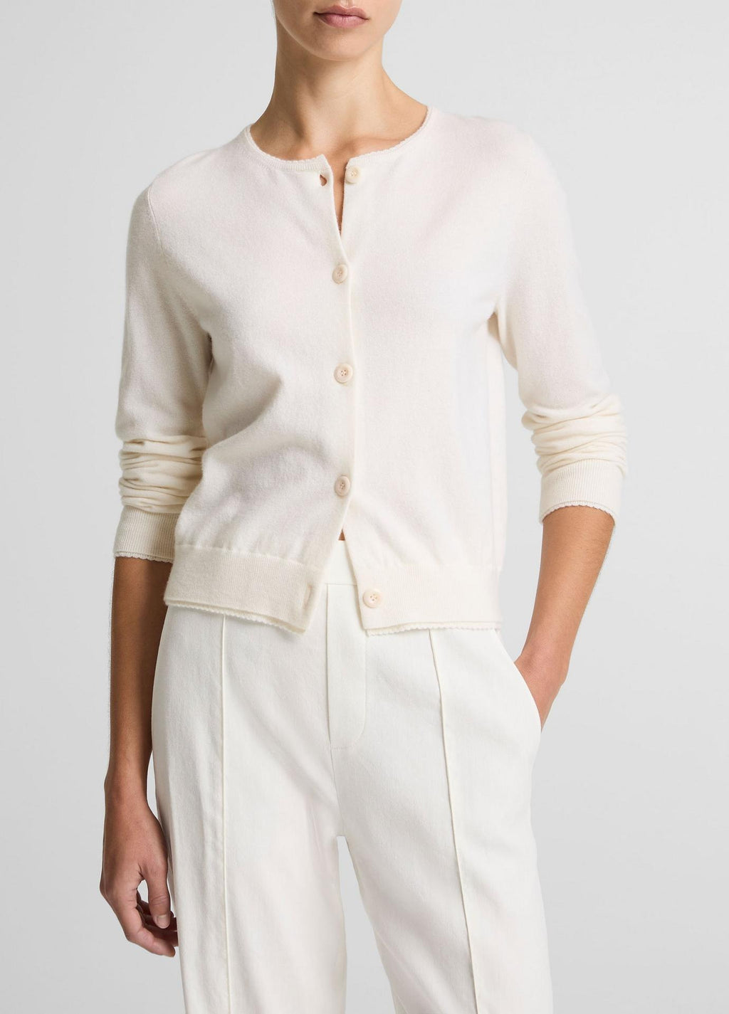 Vince Scallop-Trim Wool & Cashmere-Blend Cardigan