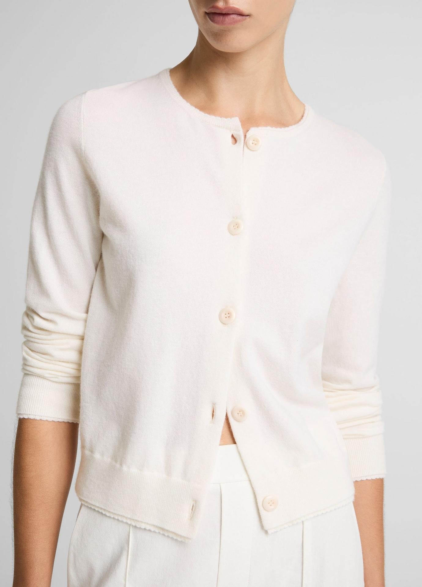 Vince Scallop-Trim Wool & Cashmere-Blend Cardigan