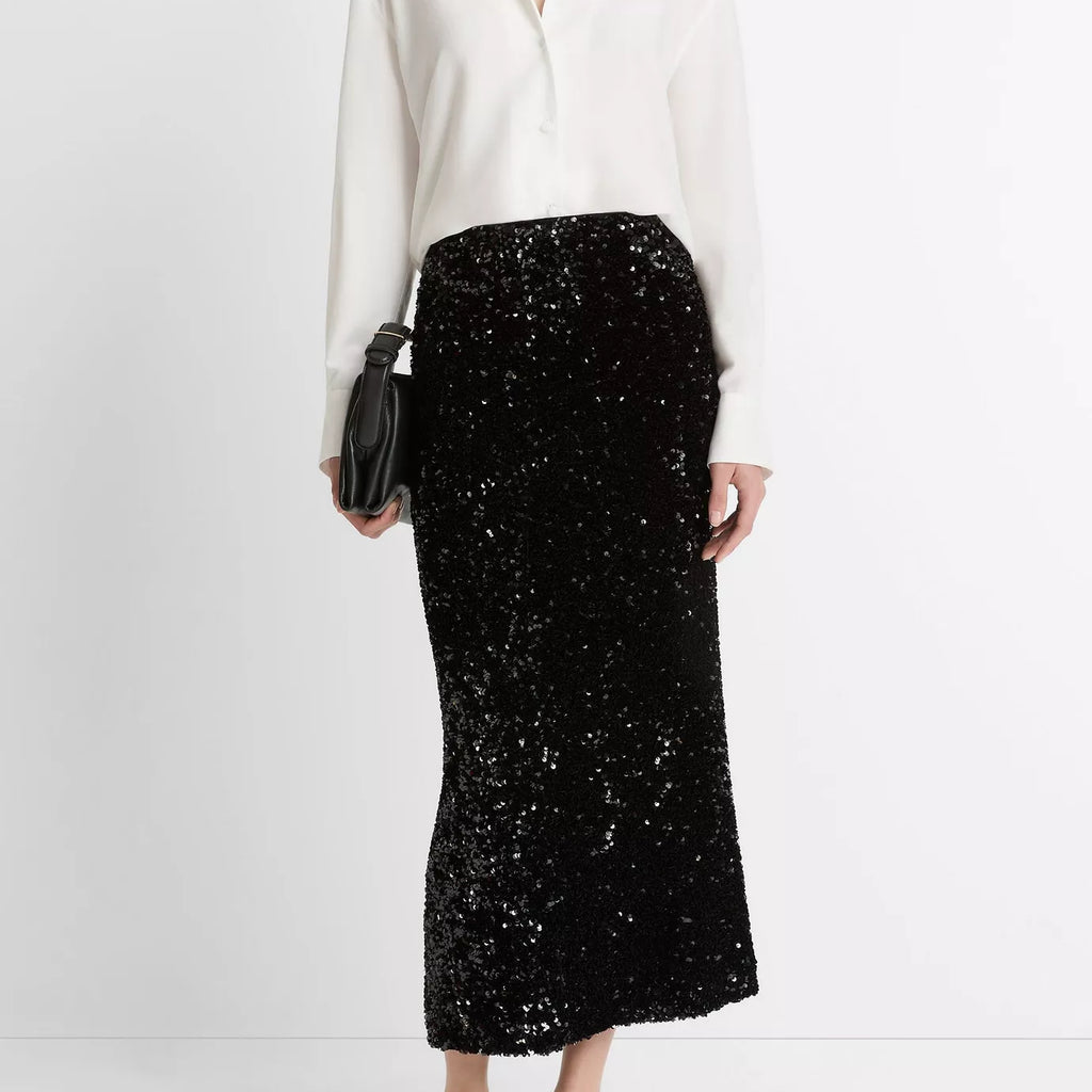 Vince Sequined Velvet Column Skirt