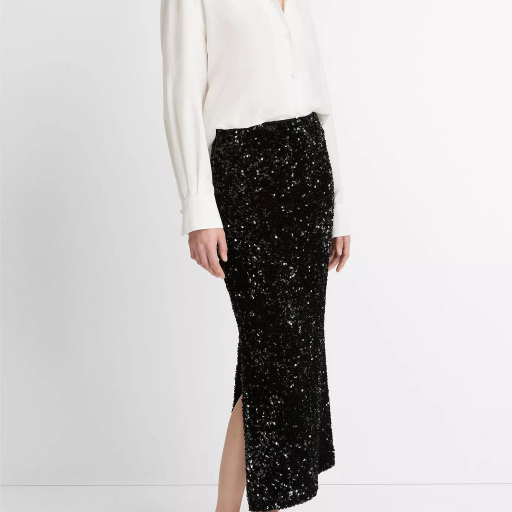 Vince Sequined Velvet Column Skirt