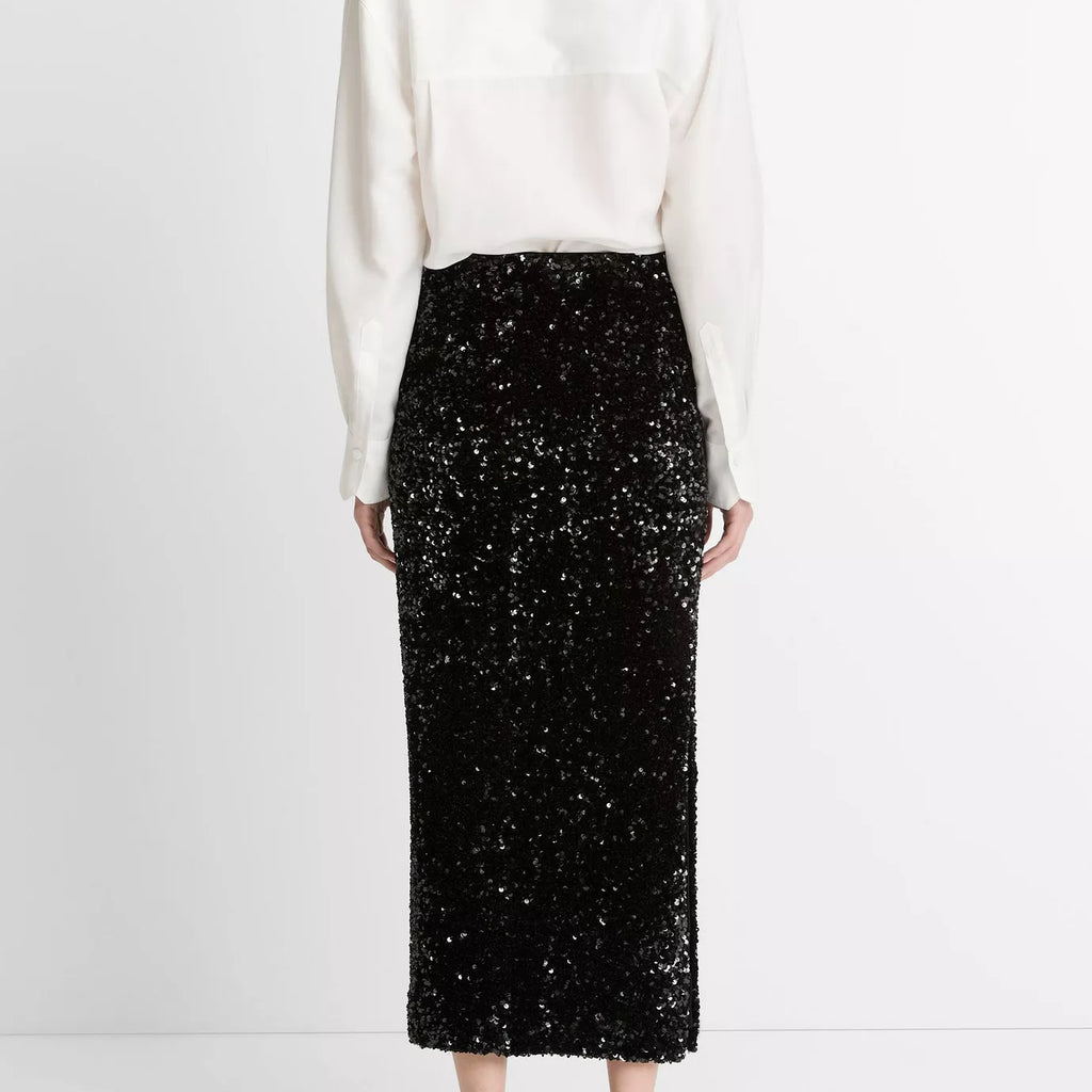 Vince Sequined Velvet Column Skirt
