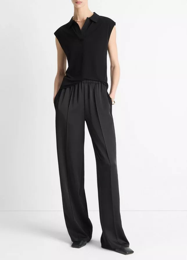 Vince Side-Strap Crepe Pull-On Pant