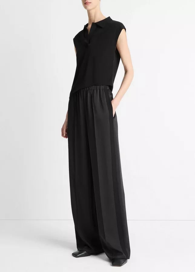 Vince Side-Strap Crepe Pull-On Pant