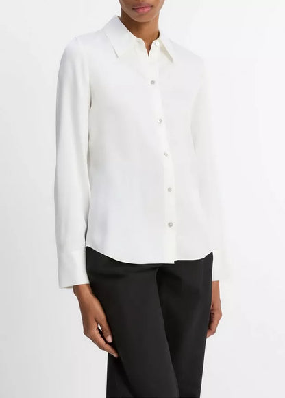 Vince Silk-Blend Slim Button-Front Blouse