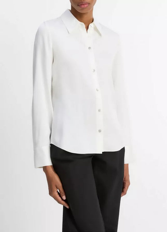 Vince Silk-Blend Slim Button-Front Blouse