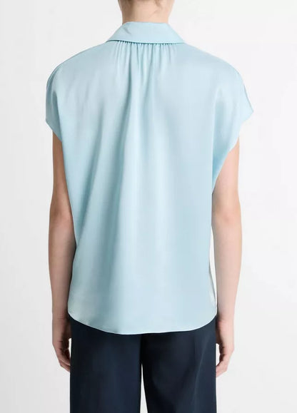 Vince Silk Cap-Sleeve Ruched-Back Blouse