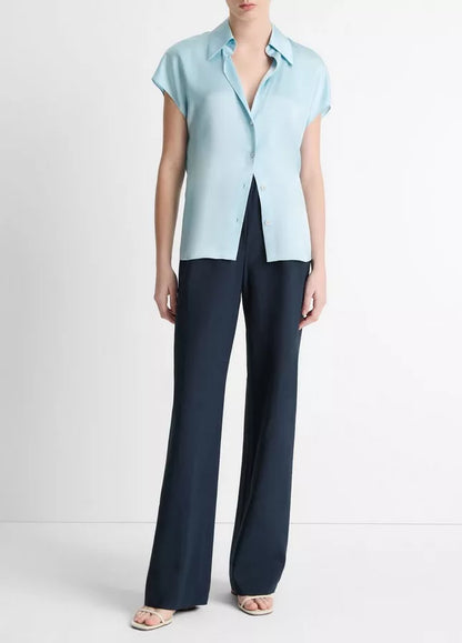 Vince Silk Cap-Sleeve Ruched-Back Blouse
