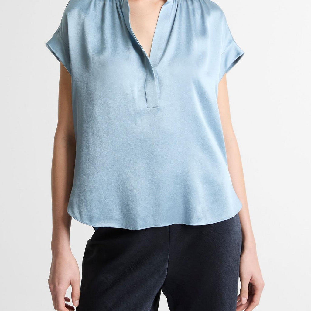 Vince Silk Gathered Cap-Sleeve Blouse