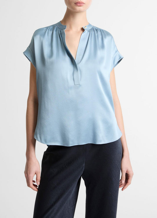 Vince Silk Gathered Cap-Sleeve Blouse