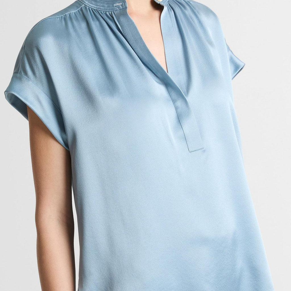 Vince Silk Gathered Cap-Sleeve Blouse
