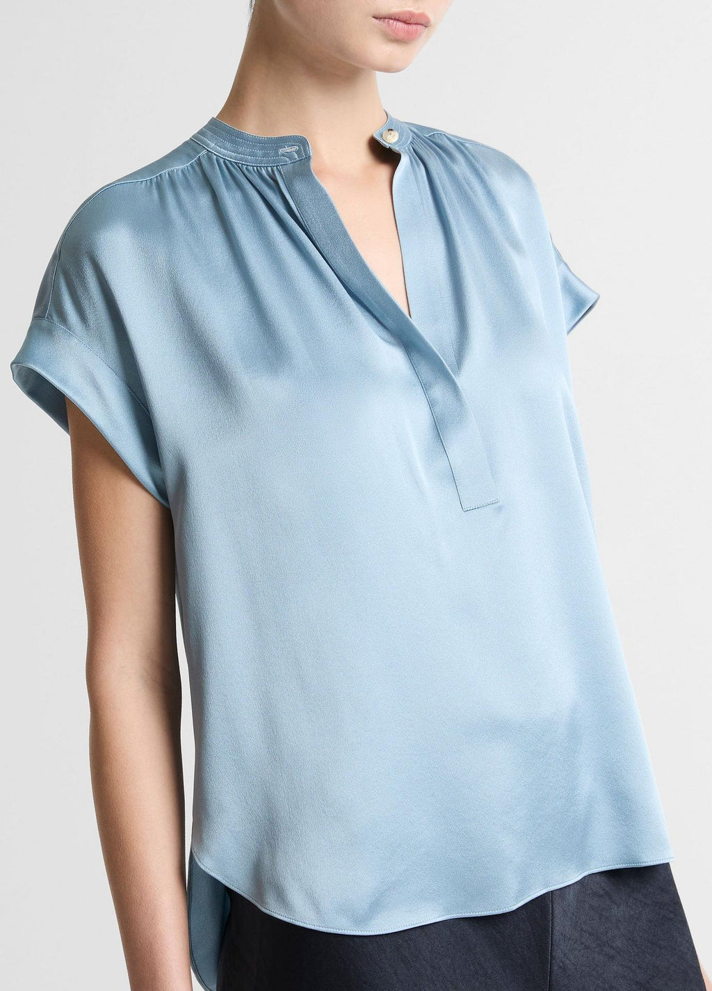 Vince Silk Gathered Cap-Sleeve Blouse
