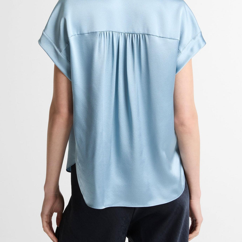 Vince Silk Gathered Cap-Sleeve Blouse