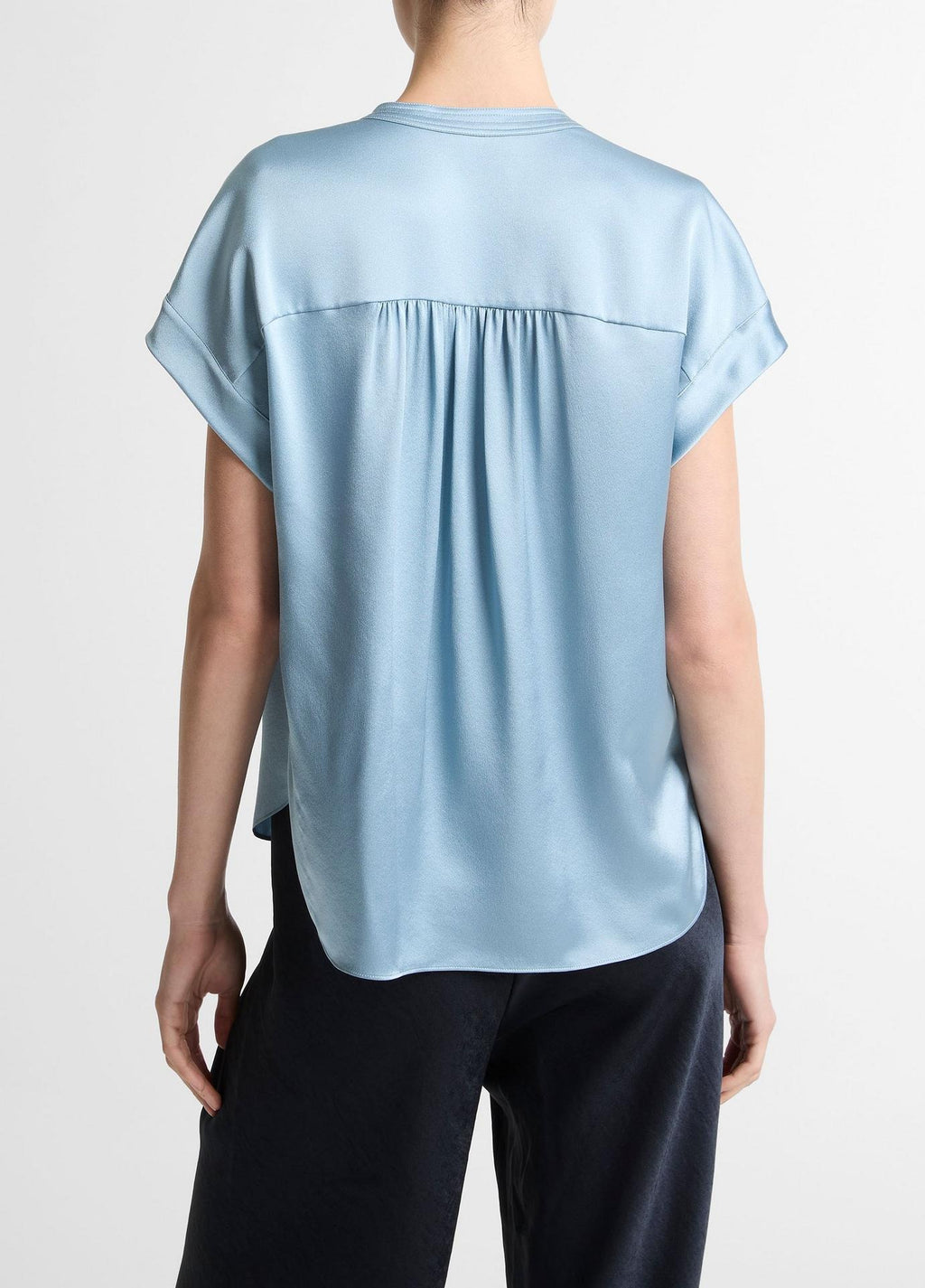 Vince Silk Gathered Cap-Sleeve Blouse