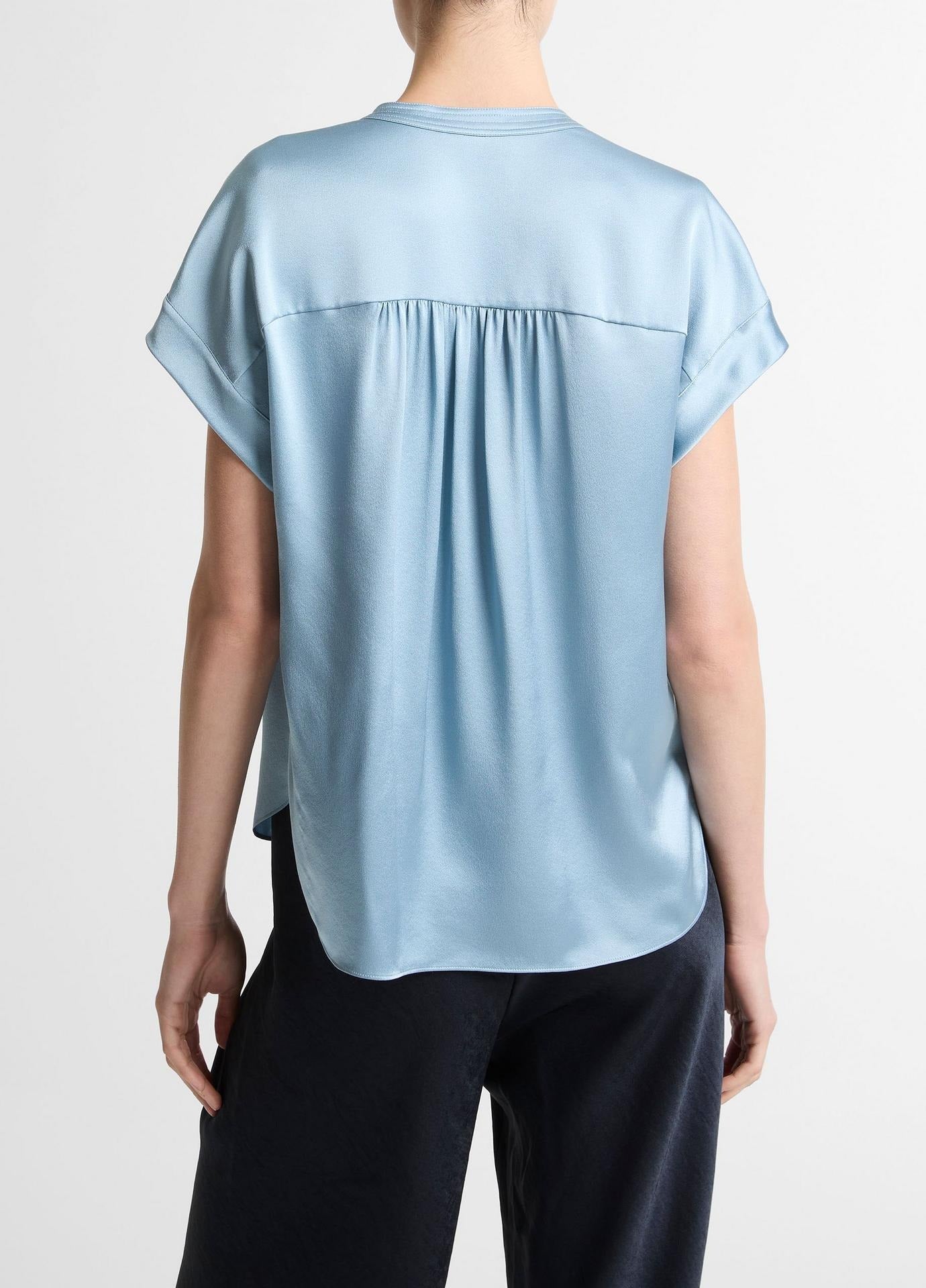 Vince Silk Gathered Cap-Sleeve Blouse