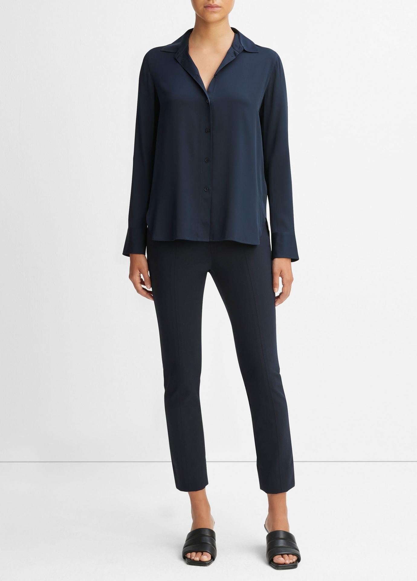 Vince Slim Fitted Stretch Silk Blouse