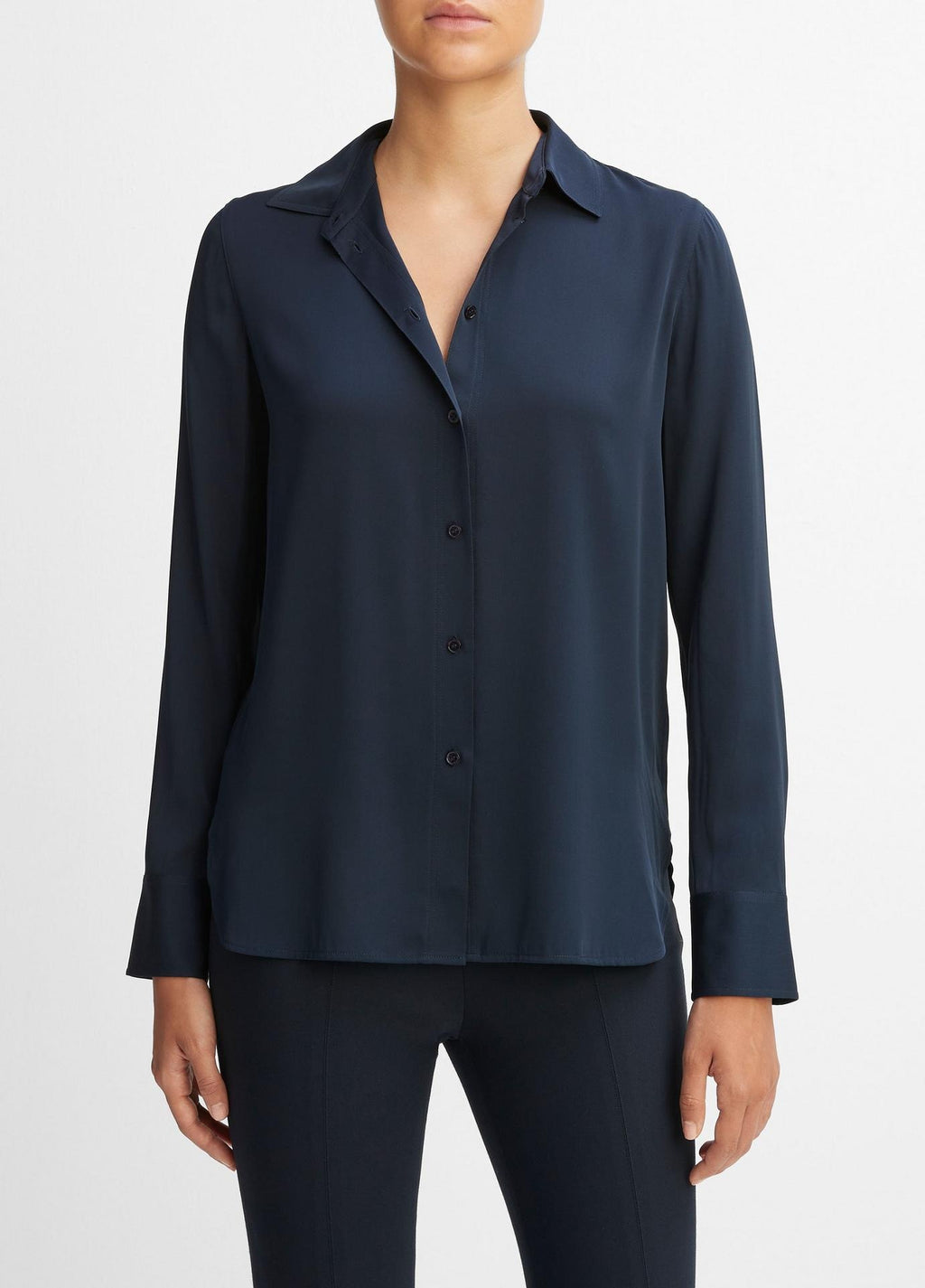 Vince Slim Fitted Stretch Silk Blouse