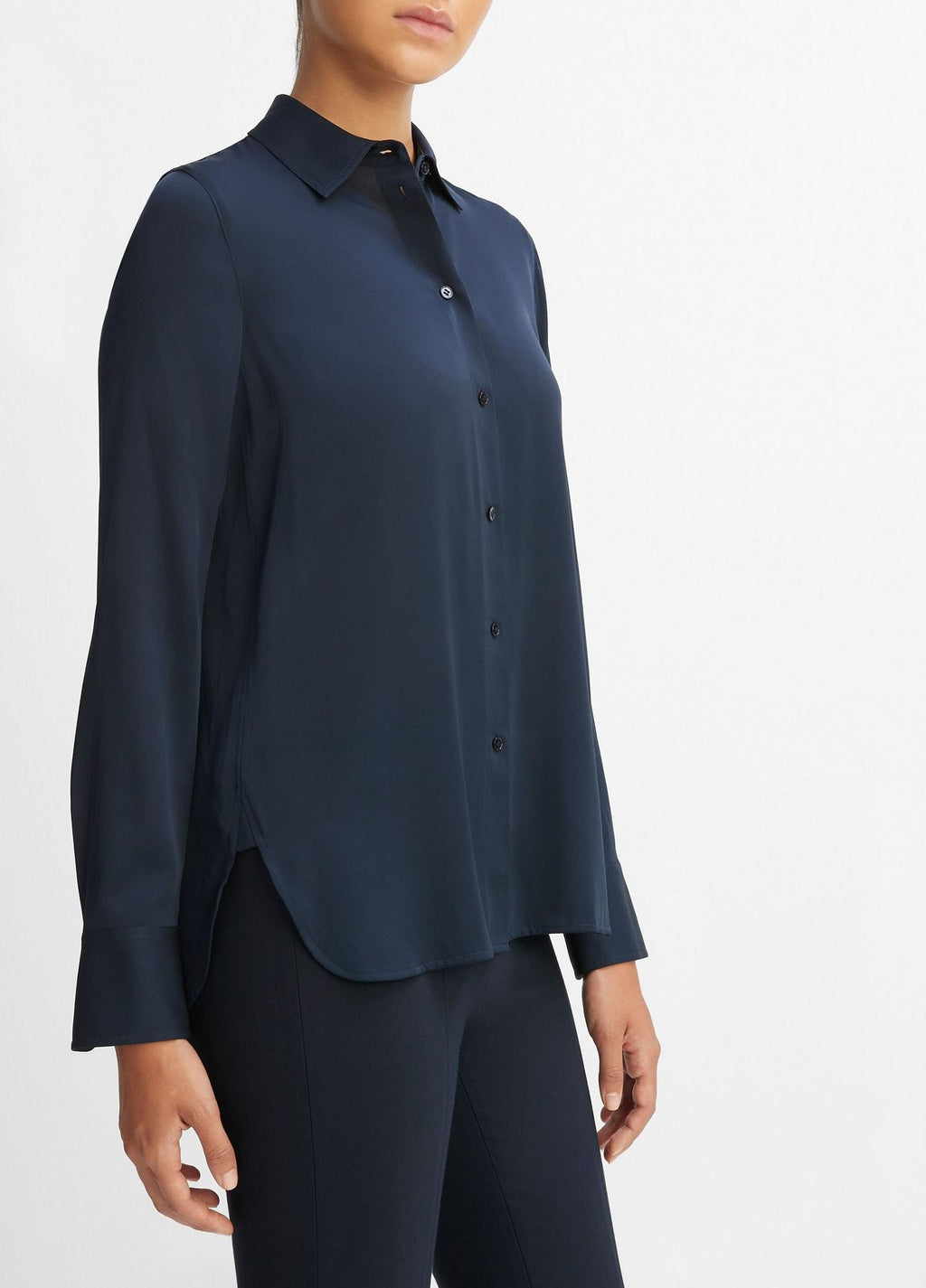 Vince Slim Fitted Stretch Silk Blouse