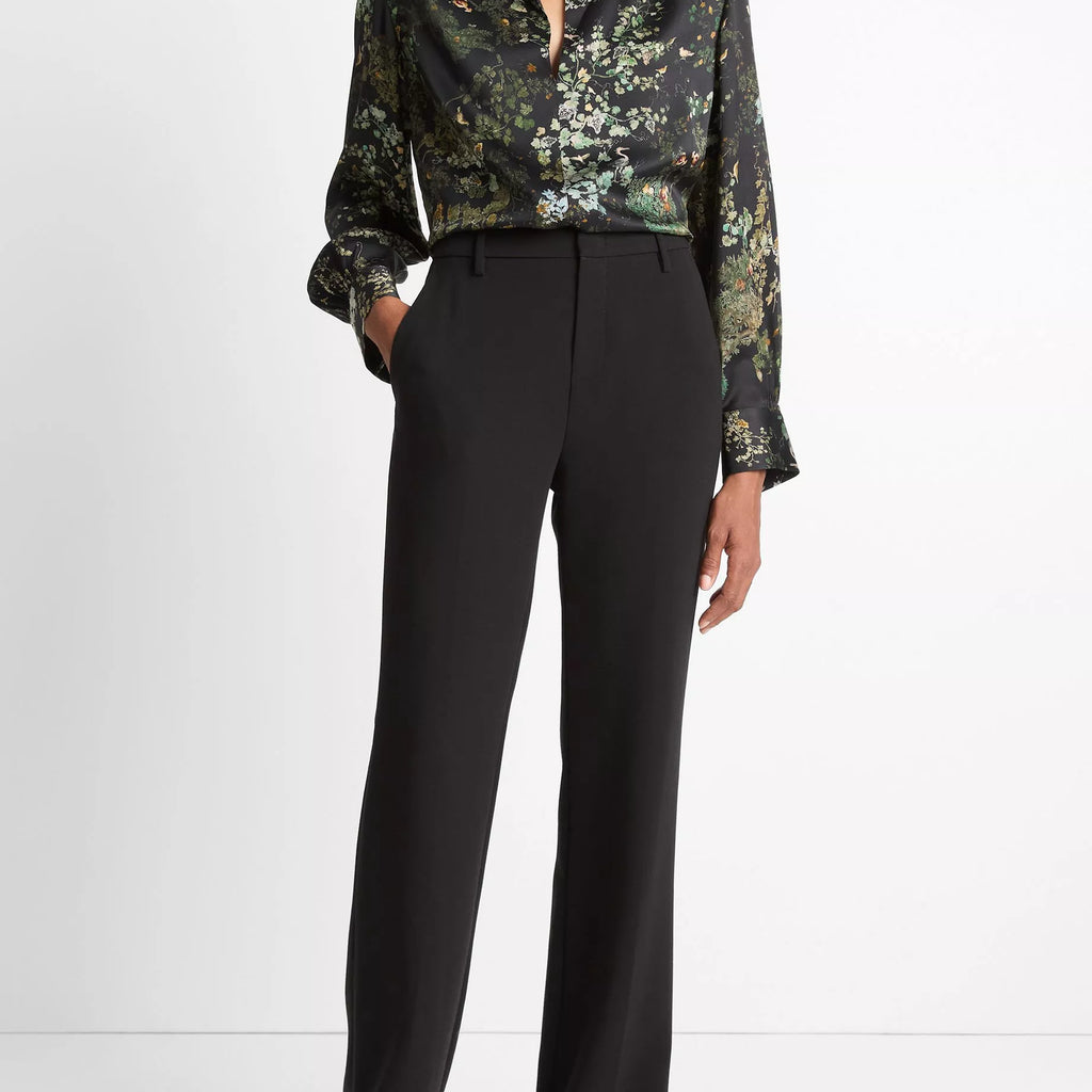 Vince Smocked Grape Vine Silk Long-Sleeve Blouse