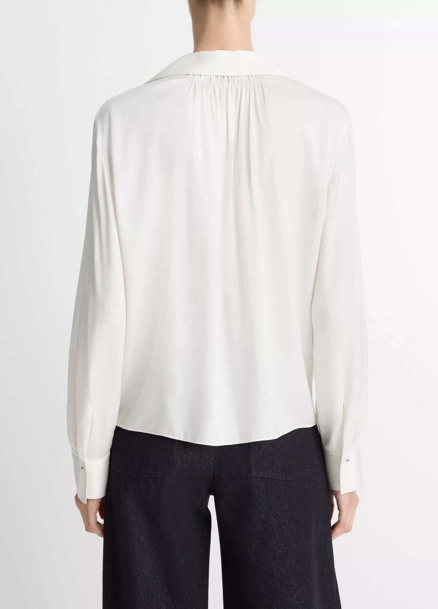 Vince  Smocked Silk-Blend Long-Sleeve Blouse