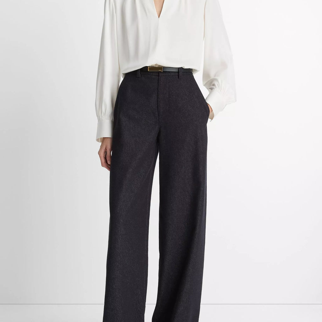 Vince  Smocked Silk-Blend Long-Sleeve Blouse
