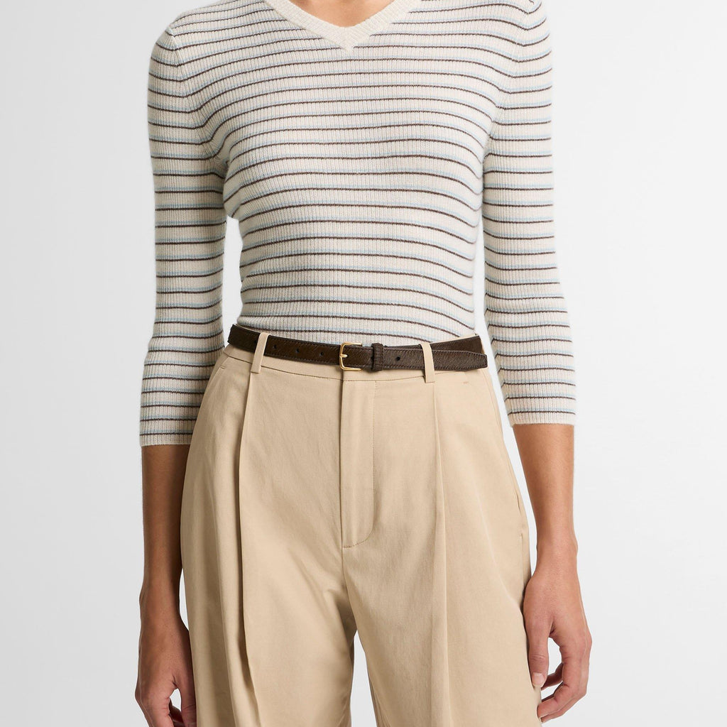 Vince Striped Cashmere-Silk High V-Neck Sweater