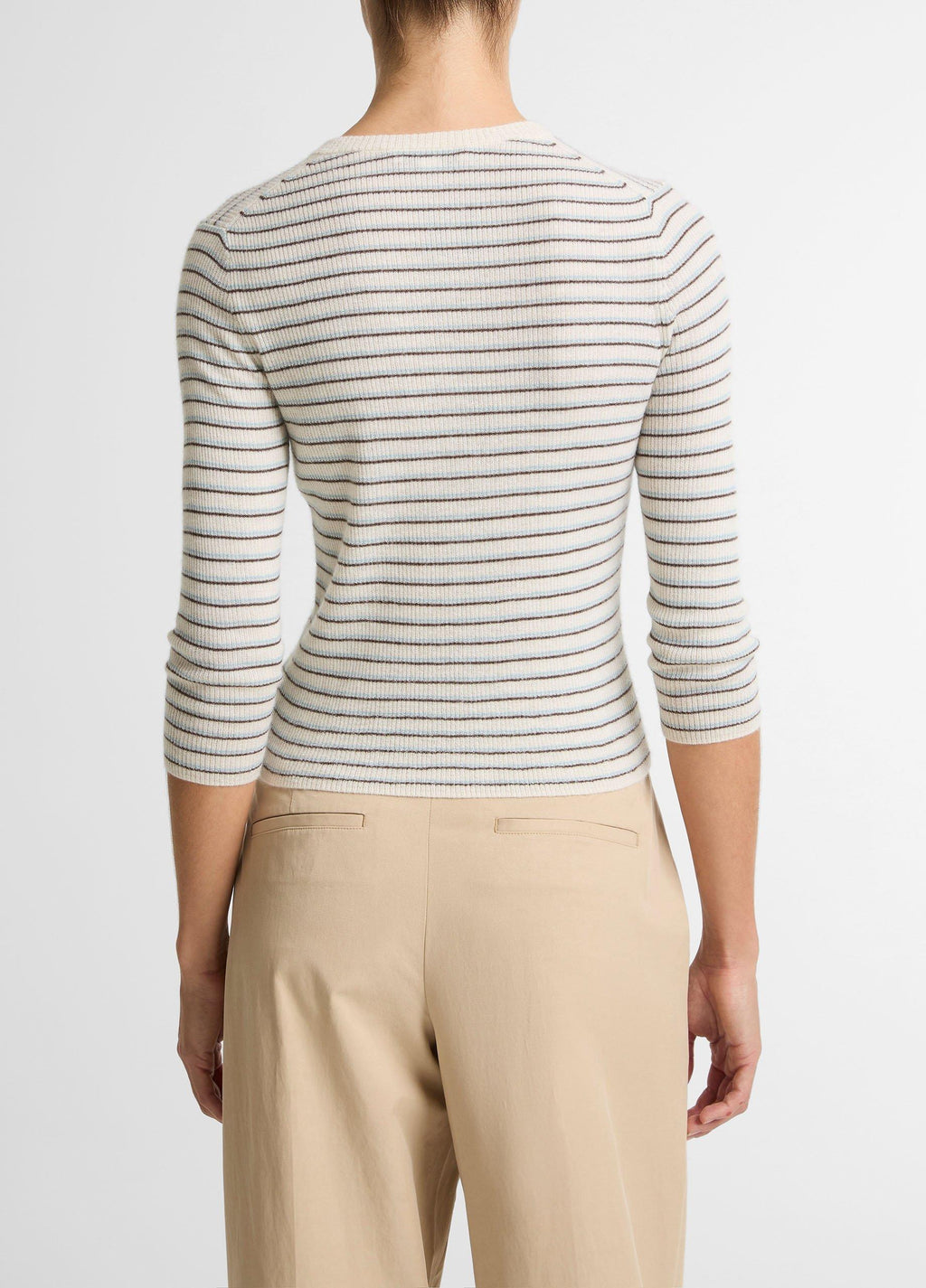 Vince Striped Cashmere-Silk High V-Neck Sweater
