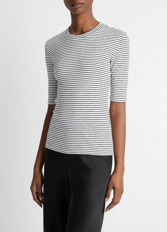 Vince Striped Cotton-Blend Elbow-Sleeve T-Shirt