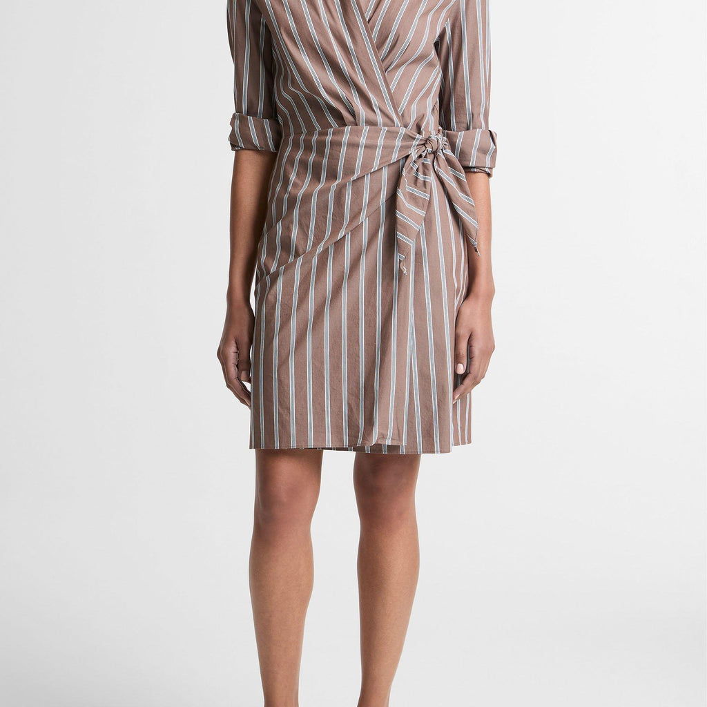 Vince Striped Cotton-Blend Wrap Dress