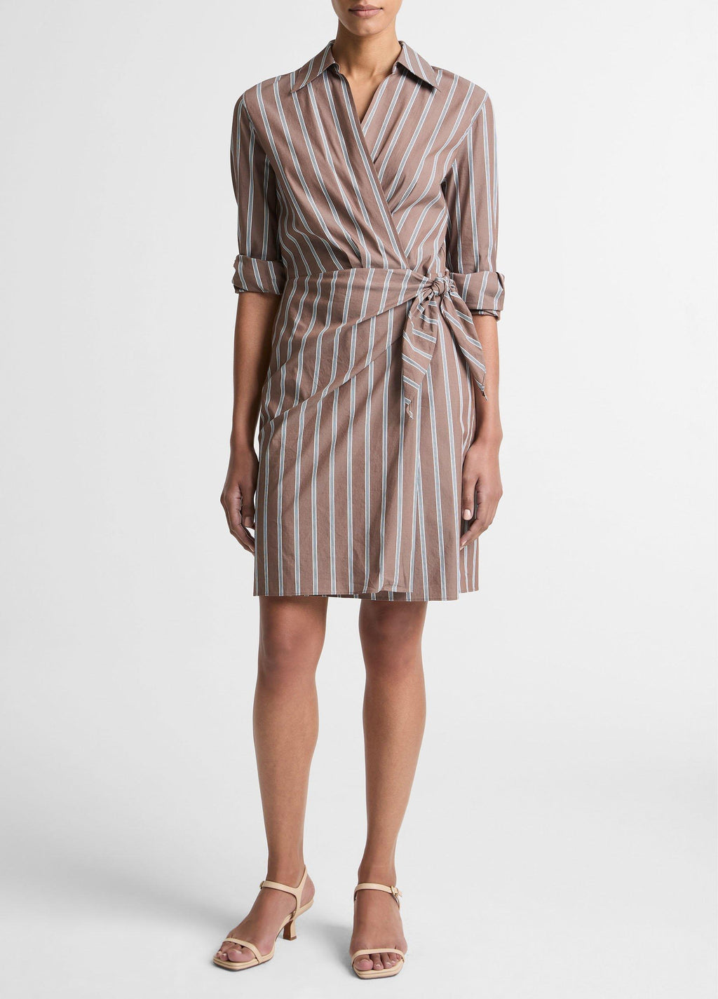 Vince Striped Cotton-Blend Wrap Dress