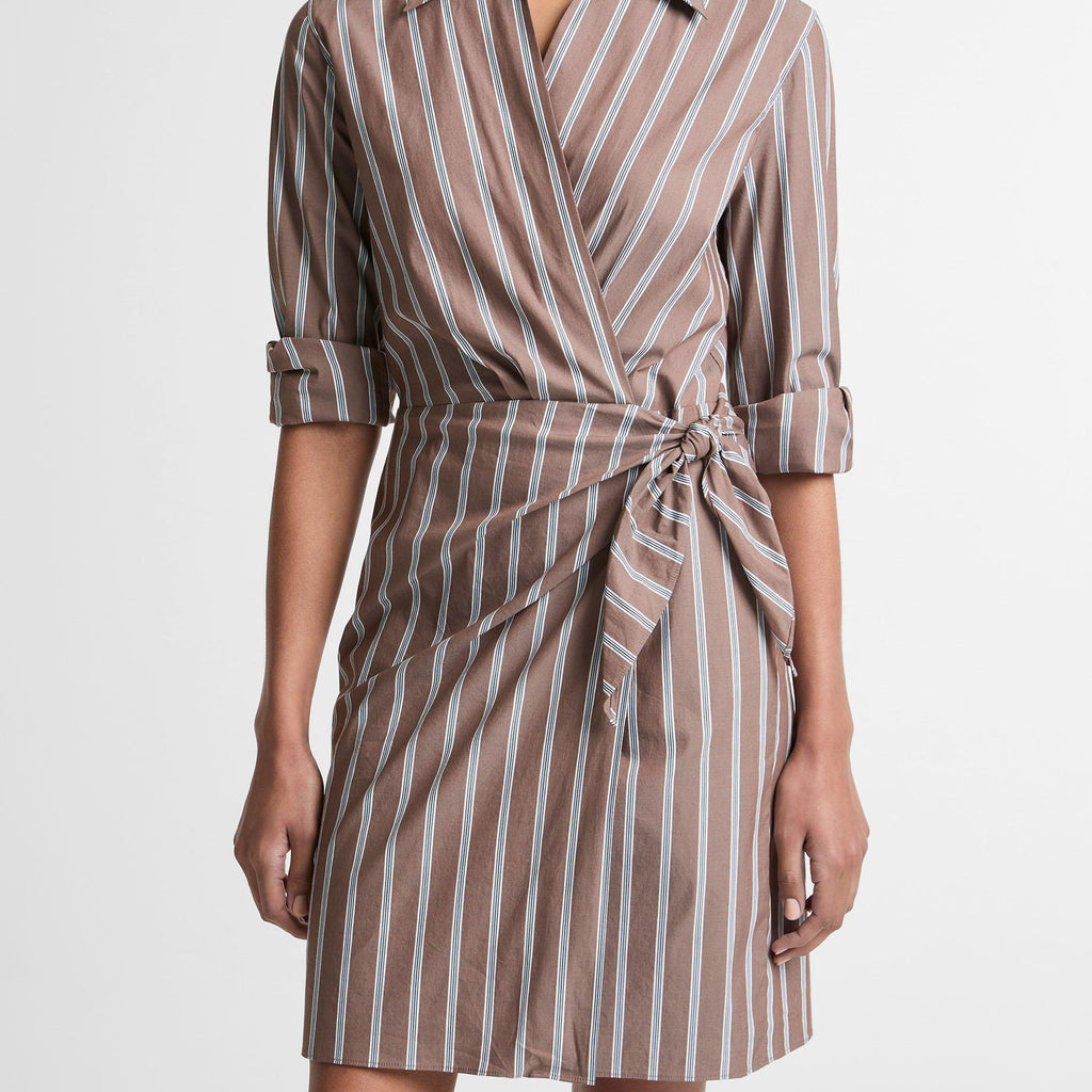Vince Striped Cotton-Blend Wrap Dress