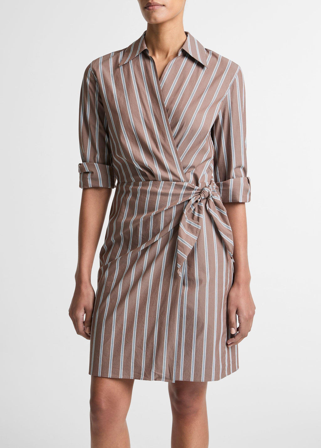 Vince Striped Cotton-Blend Wrap Dress