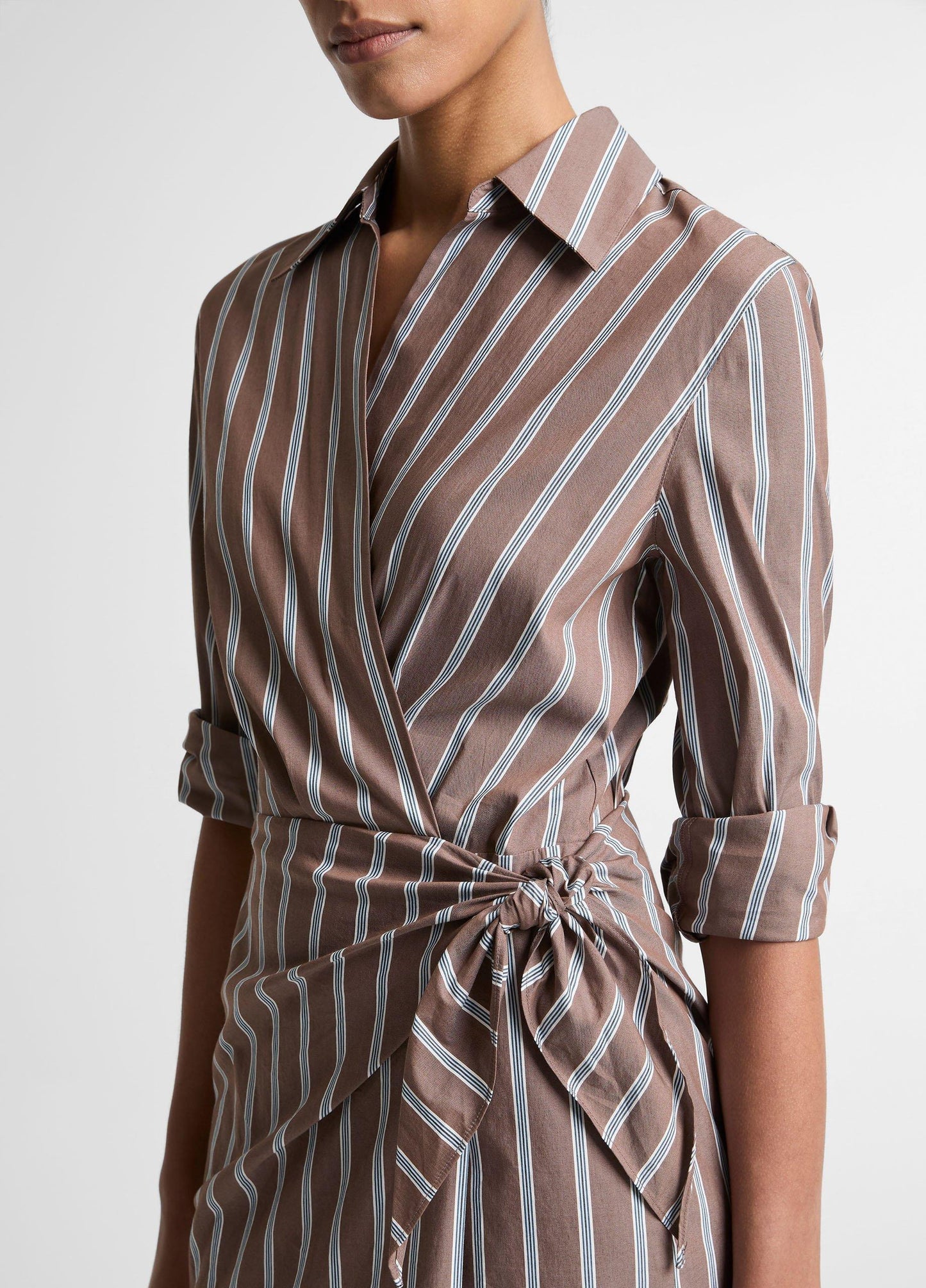 Vince Striped Cotton-Blend Wrap Dress