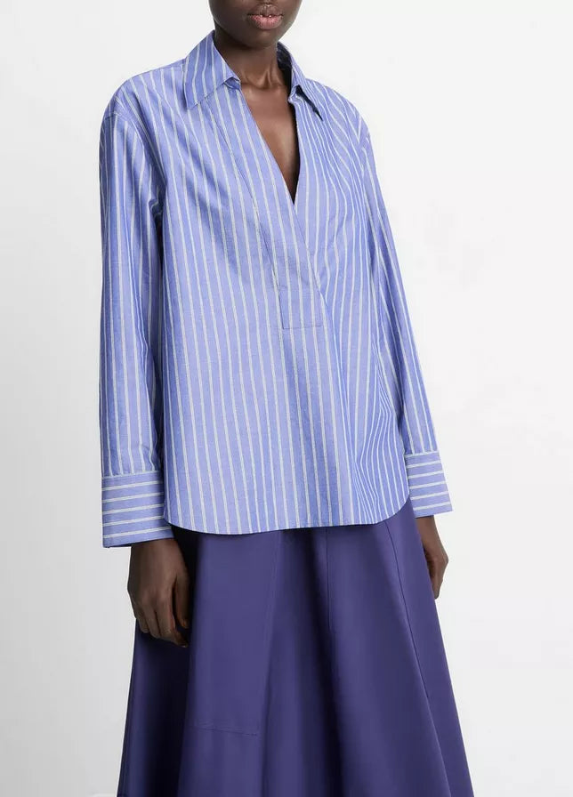 Vince Striped Cotton Relaxed Popover Shirt