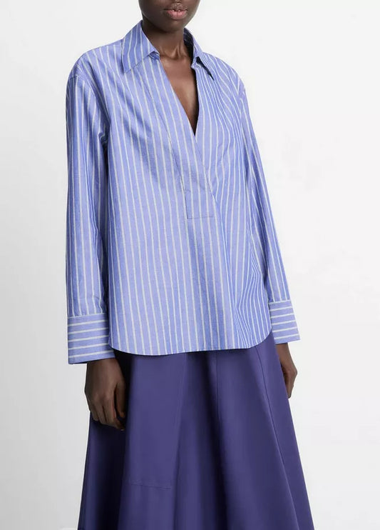 Vince Striped Cotton Relaxed Popover Shirt