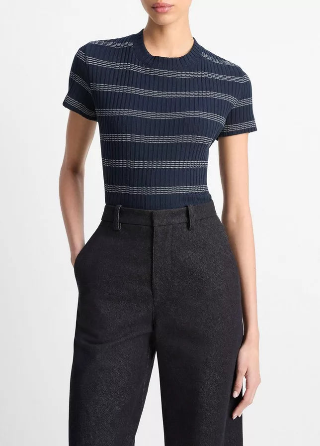 Vince Striped Ribbed Cotton-Blend Top