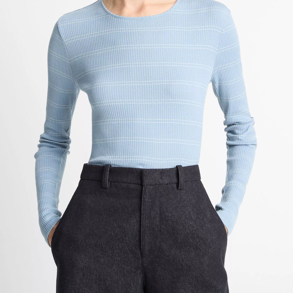 Vince Striped Ribbed Pima Cotton Long-Sleeve T-Shirt
