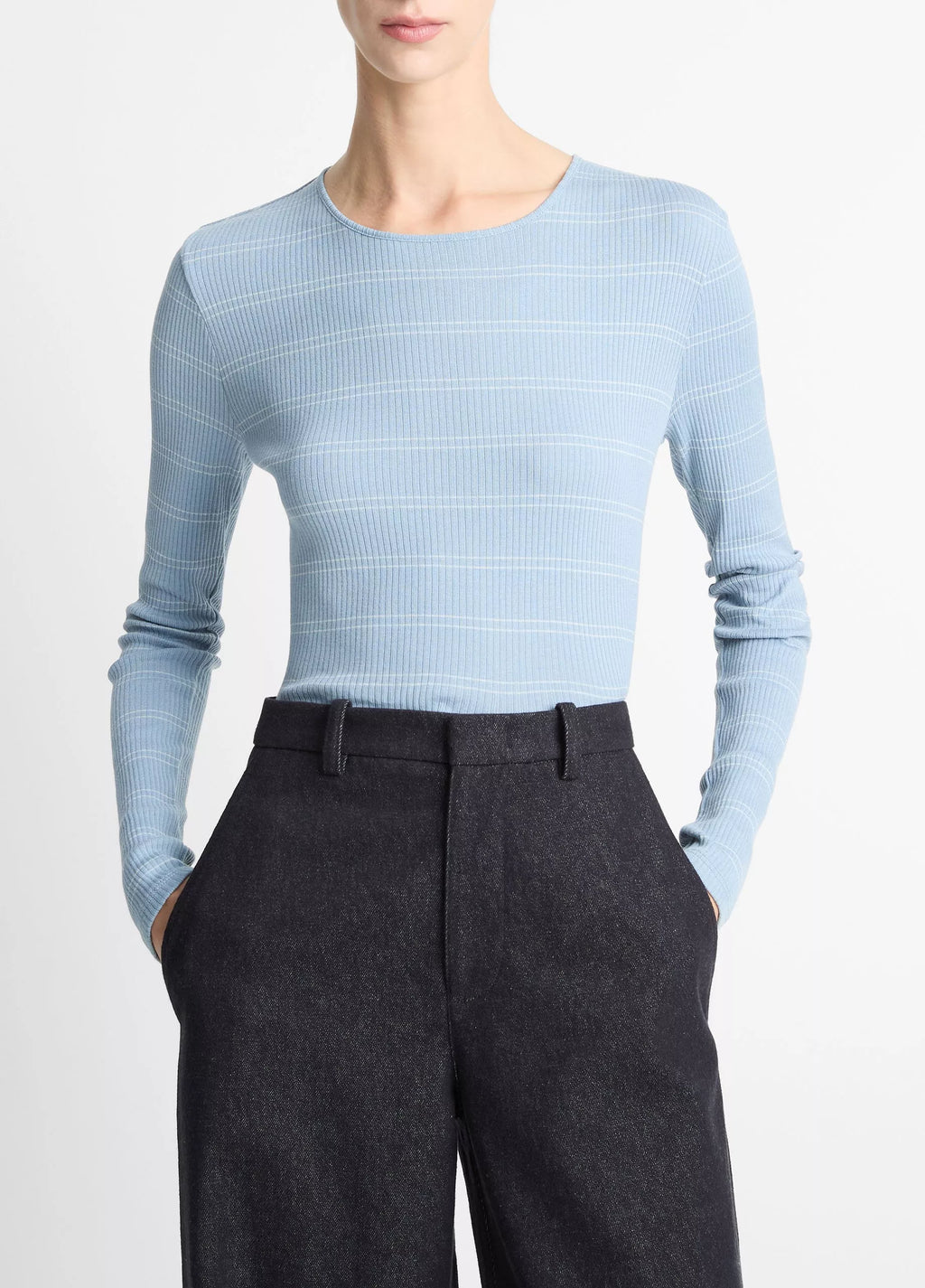 Vince Striped Ribbed Pima Cotton Long-Sleeve T-Shirt