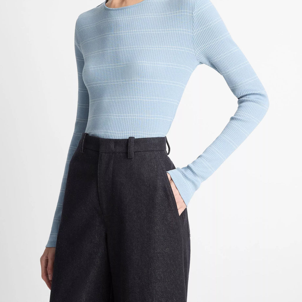 Vince Striped Ribbed Pima Cotton Long-Sleeve T-Shirt