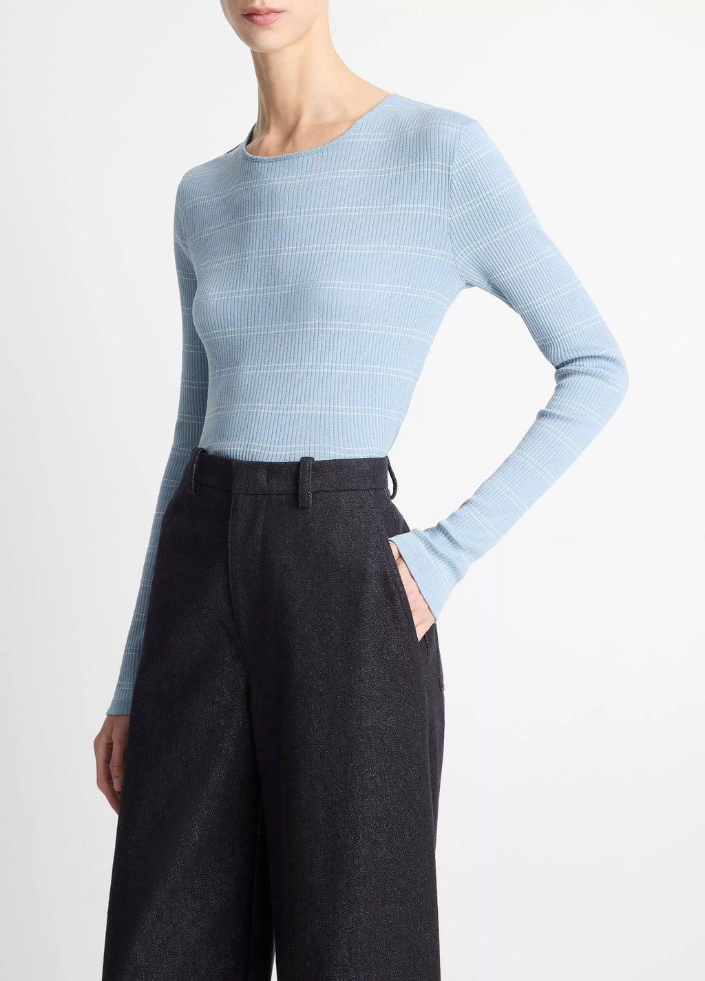 Vince Striped Ribbed Pima Cotton Long-Sleeve T-Shirt