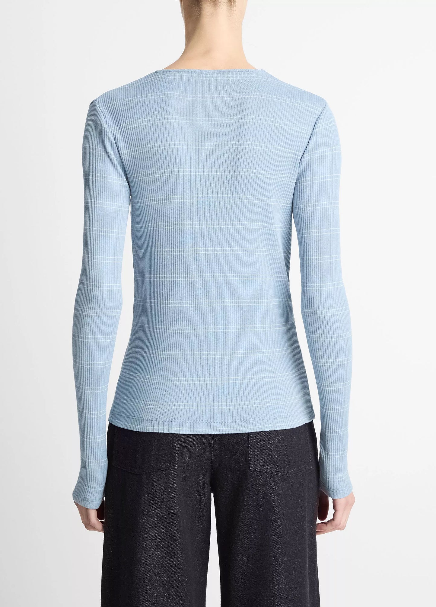 Vince Striped Ribbed Pima Cotton Long-Sleeve T-Shirt
