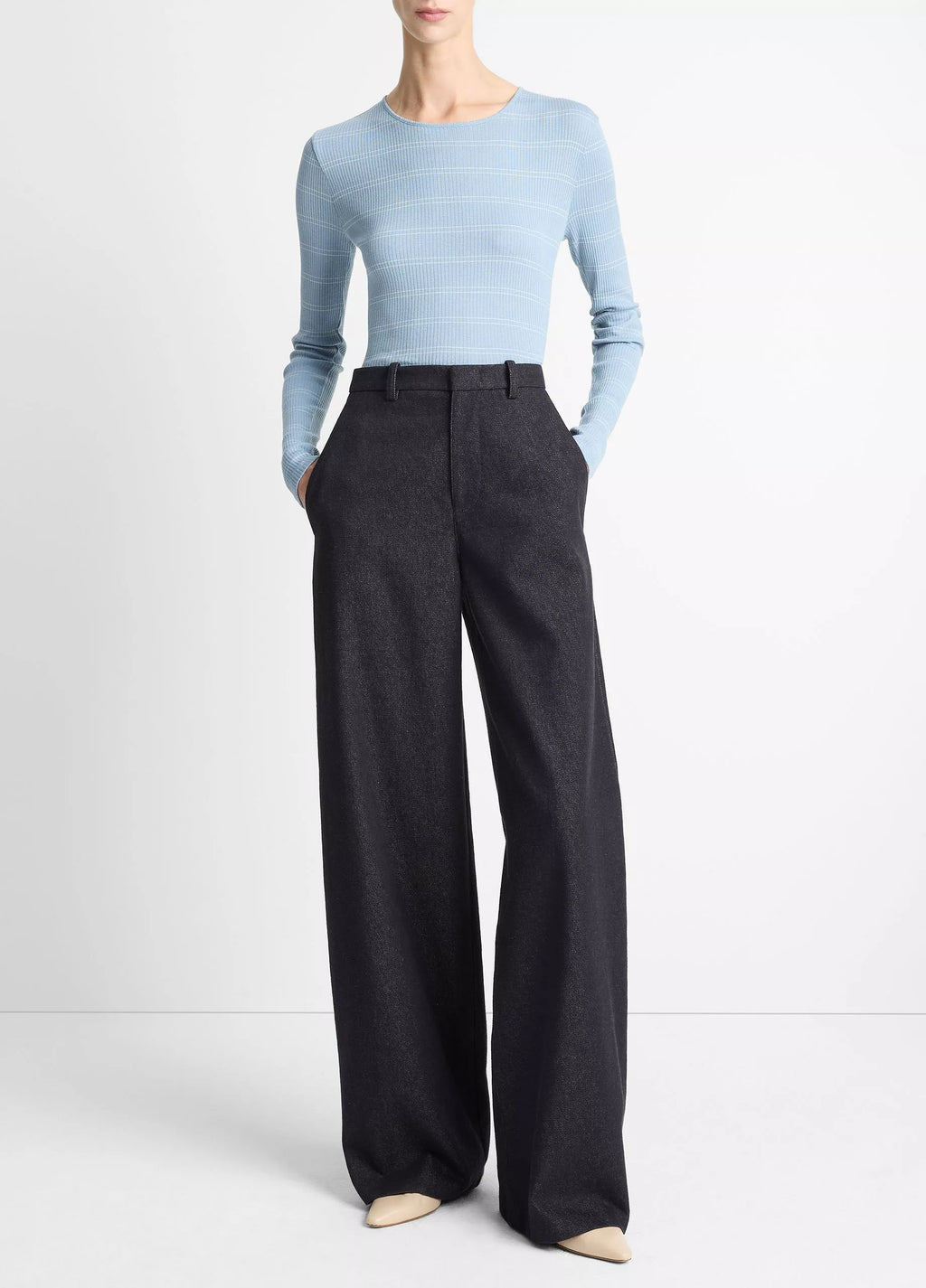 Vince Striped Ribbed Pima Cotton Long-Sleeve T-Shirt