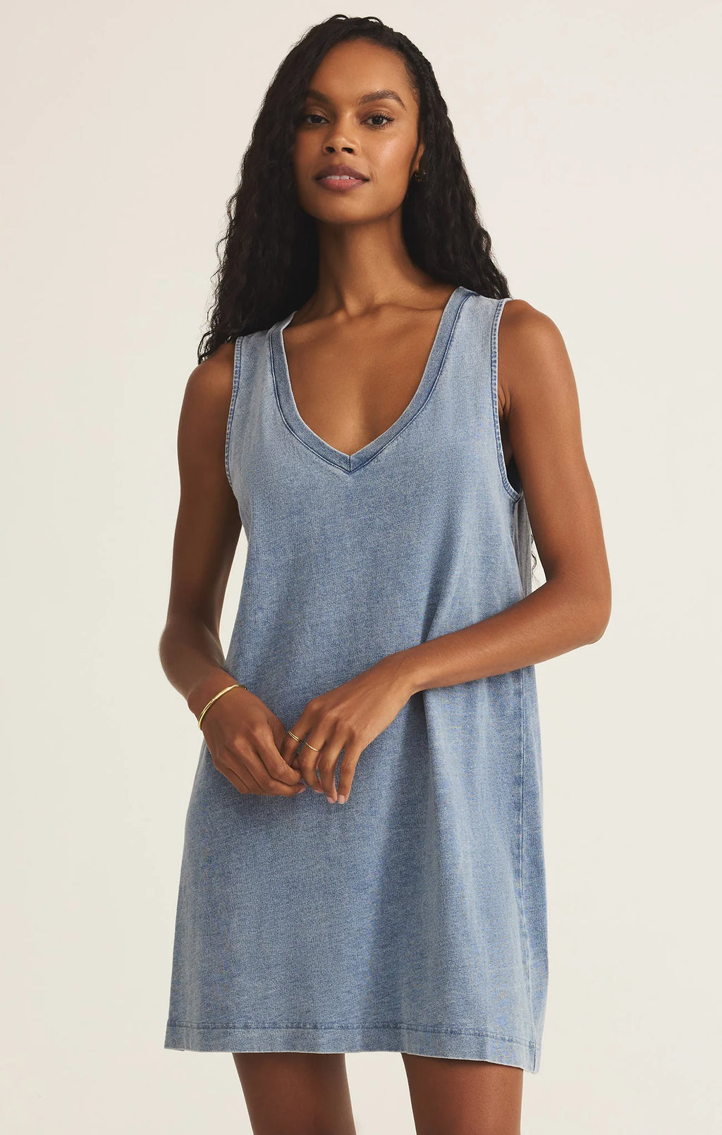 Z Supply Sloane V-Neck Jersey Denim Mini Dress Z Supply Sloane V-Neck Jersey Denim Mini Dress